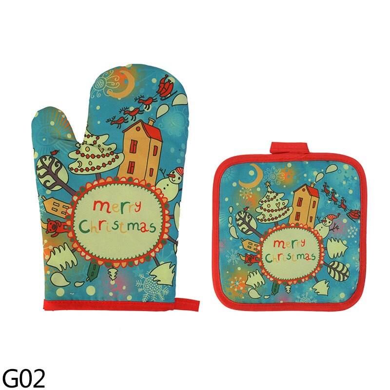 Gants anti-brûlure en coton pour micro-ondes, fournitures de cuisine, maniques anti-brûlure, décor de fête de noël à la maison, 2 pièces/ensemble: G02