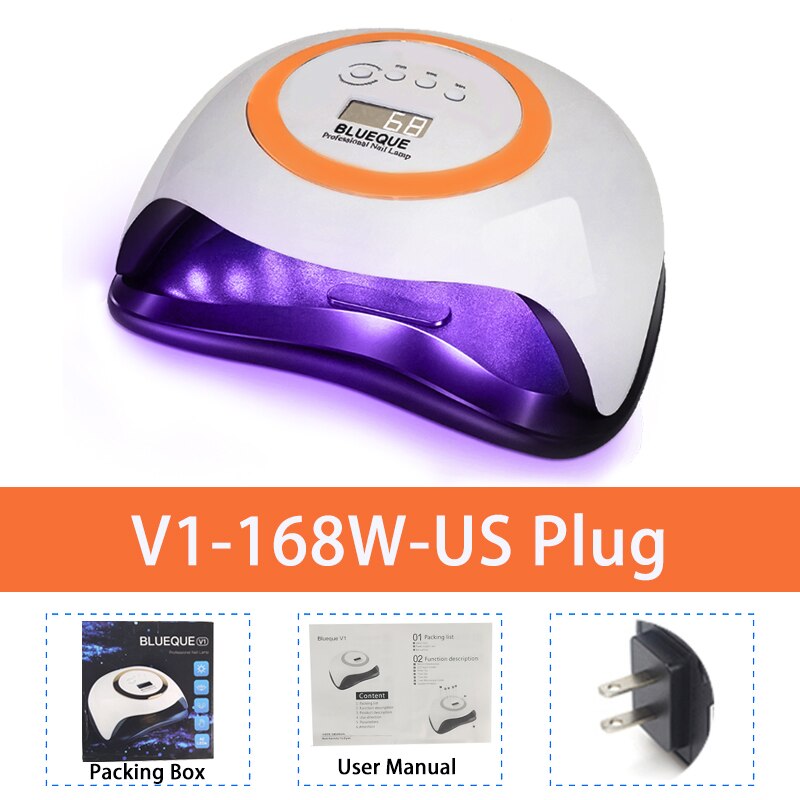 BLUEQUE V1 168W lámpara de uñas 42LED lámpara UV de manicura lámpara Gel para uñas secador lámpara: Orange US Plug