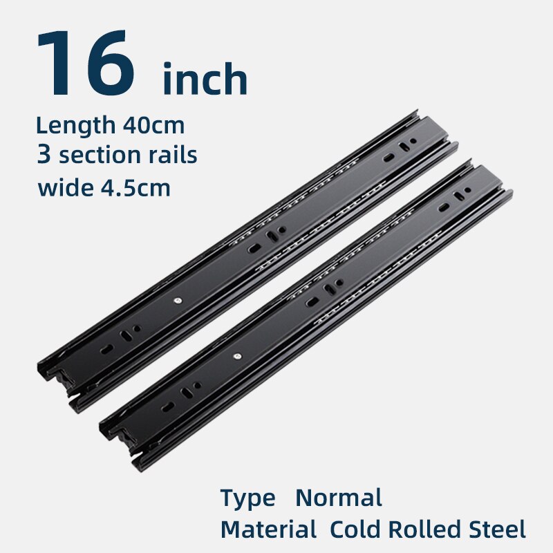 MX Schwarz Metall Puffer Stumm Schublade gleiten Schiene Sanft-nah dran Schublade Führungsschiene Drei-Abschnitt Schrank Rutsche Schiene Möbel Hardware-: normal 16Zoll 40cm