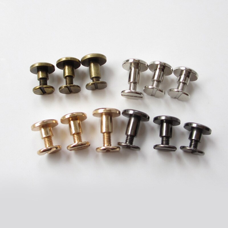 10 stk flat hette solid messing binding chicago skruer spiker nagler for fotoalbum lær håndverk belte lommebok fester cap