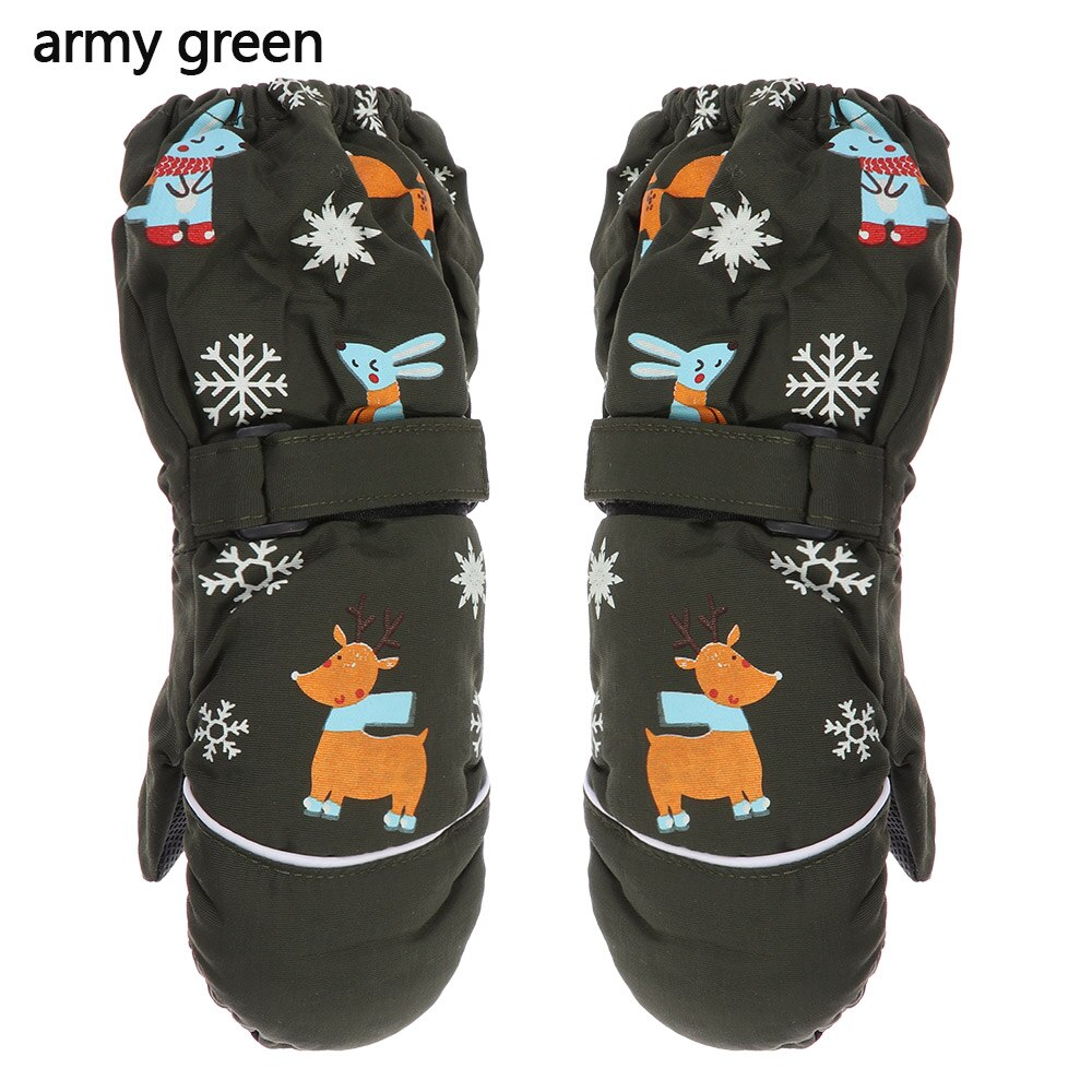 Guantes de esquí con dibujos animados para niños, manoplas de manga larga, resistentes al viento, impermeables, gruesos y cálidos para invierno, 2 a 6 años, 1 par: army green