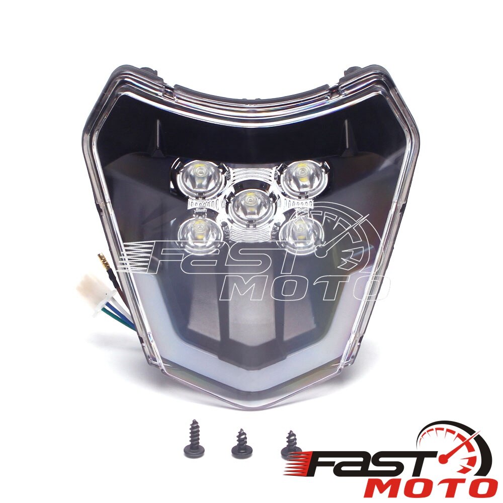 For 690 enduro R LED Headlight Front Lamp Fairing Black Off Road Supermoto Head Light Mask for Six Days EXC EXC-F EXC-W XCF