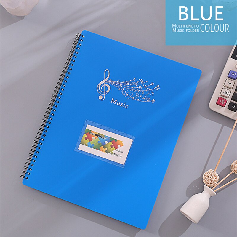 40/60 Pages Multi-functional A4 Sheet Music Score Coil Folder Practice Piano Paper File Storage Book: Blue 60 pages