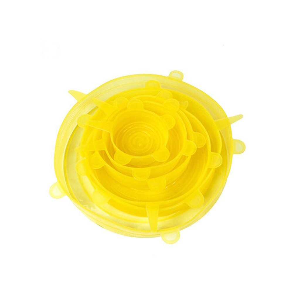 6pc Reusable Food-Grade Silicon Fresh-Keeping Cover Fruit Packaging Caps Flexible Vacuum Stretch Wrap Lids Kitchen Cookware Tool: Yellow