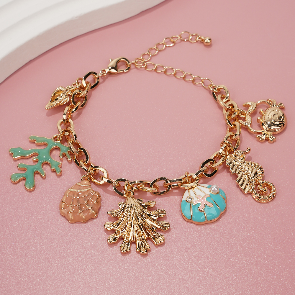 Moda colorida estrela do mar concha concha pulseiras para mulheres ouro-cor corrente pulseira oceano verão praia jóias
