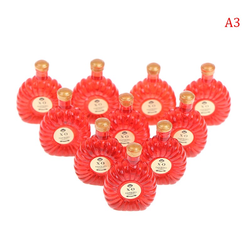 10pcs/set 1:12 Dollhouse Miniature Wine Bottle Whisky Simulation Drinks Model: A3