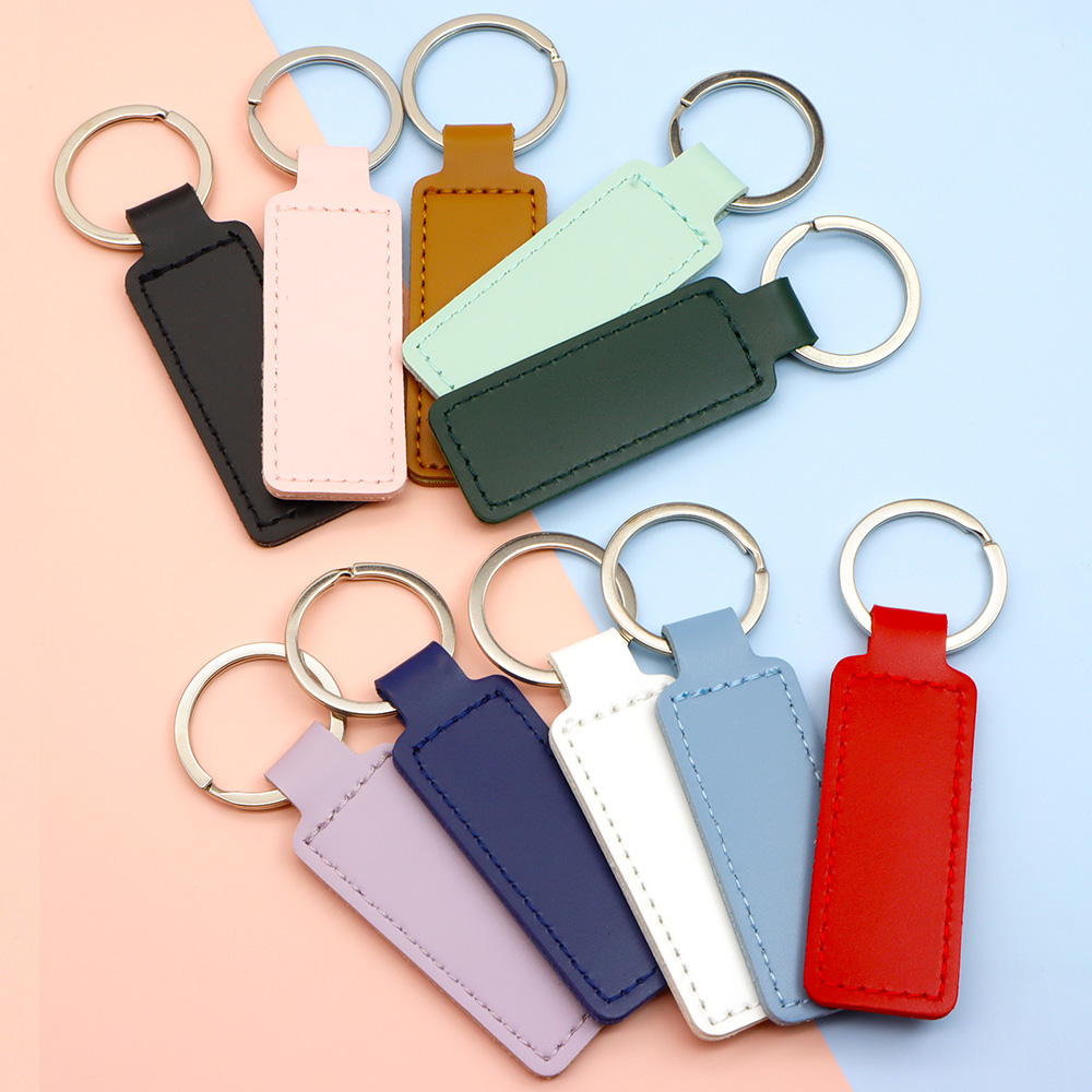 10 Stuks Heldere PU Lederen Sleutelhanger dubbelzijdig Customiz Auto Draad Metalen Hanger PU Sleutelhanger Eenvoudige Sleutelhangers Keyholde
