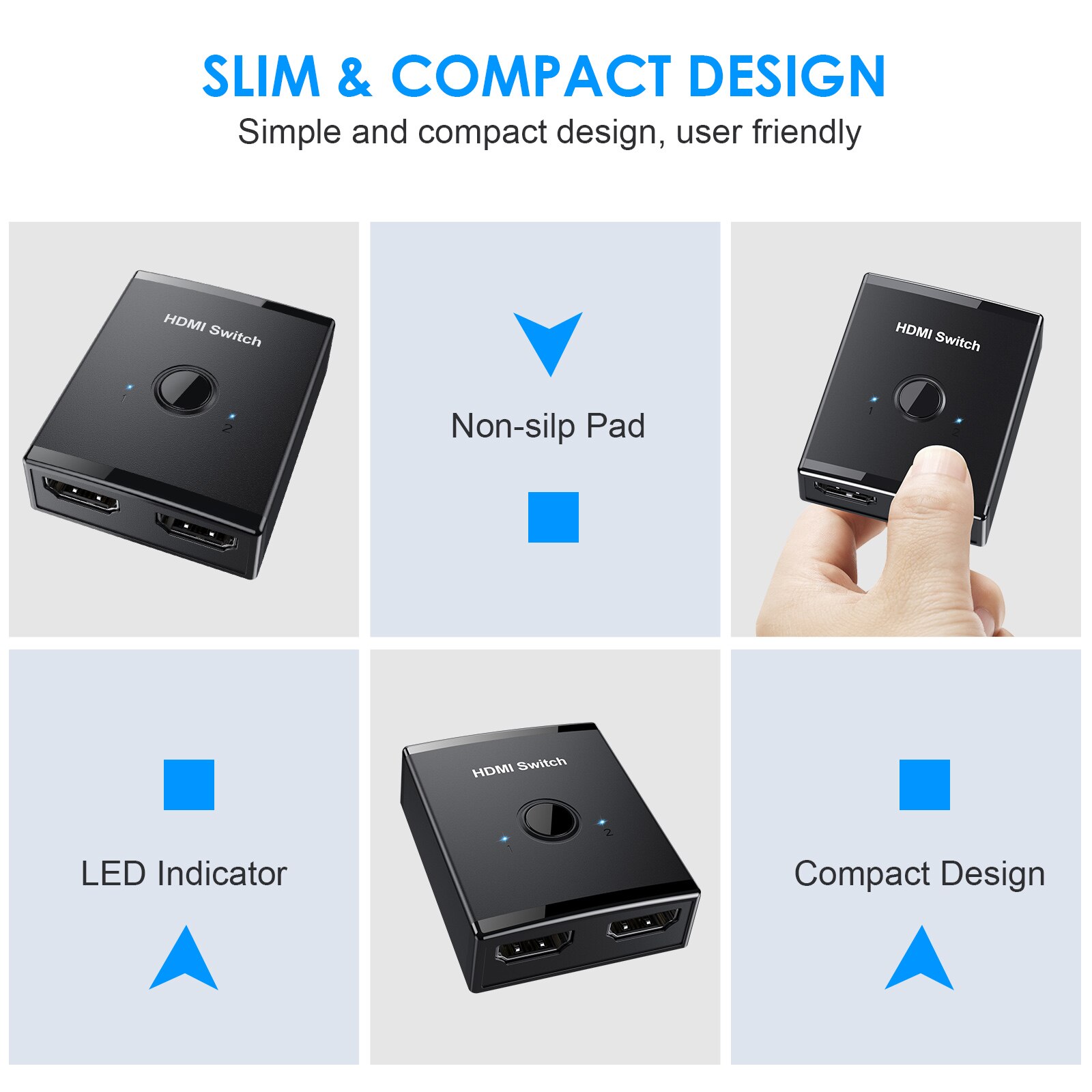 HDMI Splitter 4K HDMI Switch 2 puertos bidireccional HDMI Switcher para Xiaomi Mi Box 1x 2/2x1 Adaptador 2 en 1 Out para PS4 Smart TV