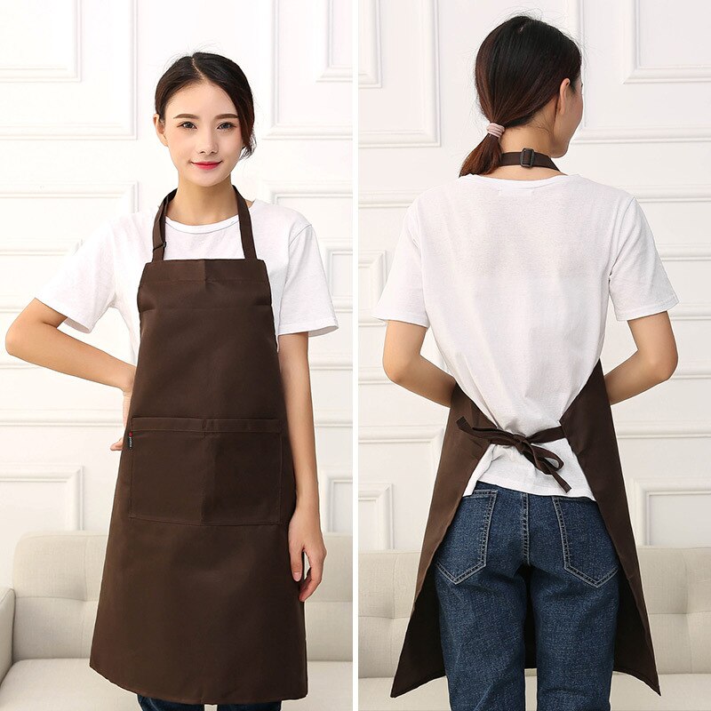 Hanging Neck Adjustable Apron Men Women Canteen Restaurant Home Kitchen Cooking Uniform TT@88: Brown