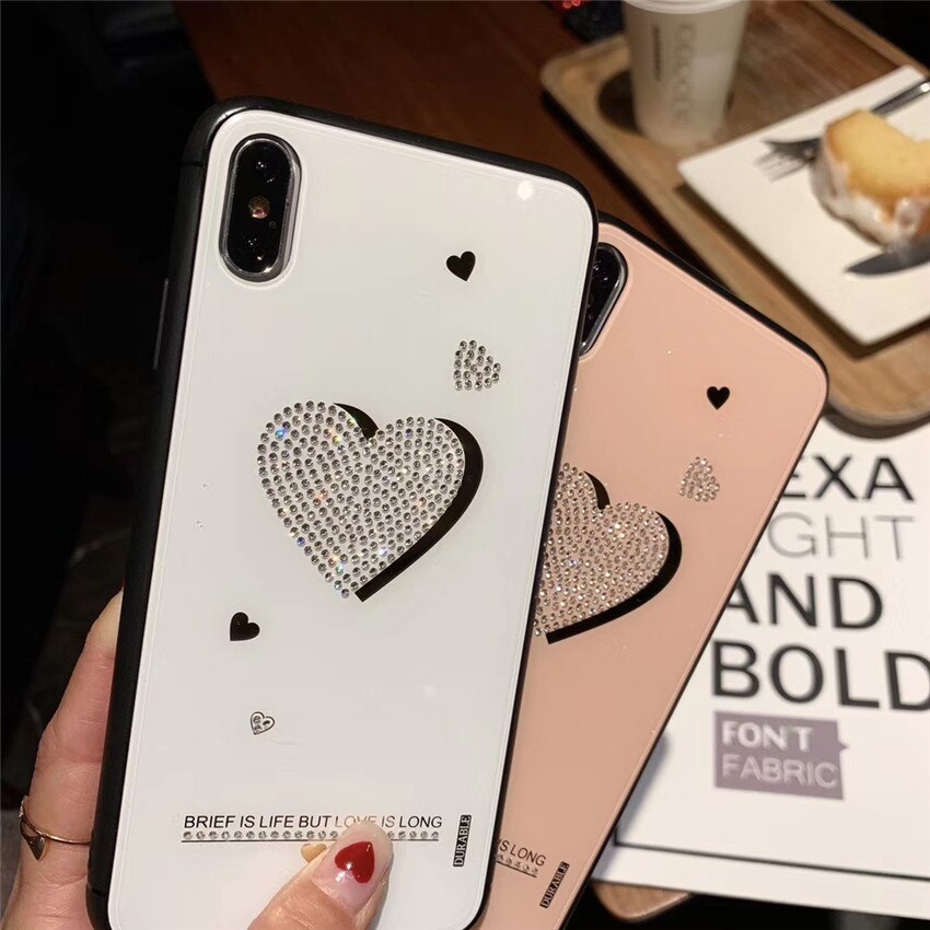 Für iPhone 7 6s 8 Plus 6 X Xs Xr Max 6 Fall Diamant Glänzenden Strass Herz blling Zurück abdeckung Schutz Telefon Fall Fundas Coque