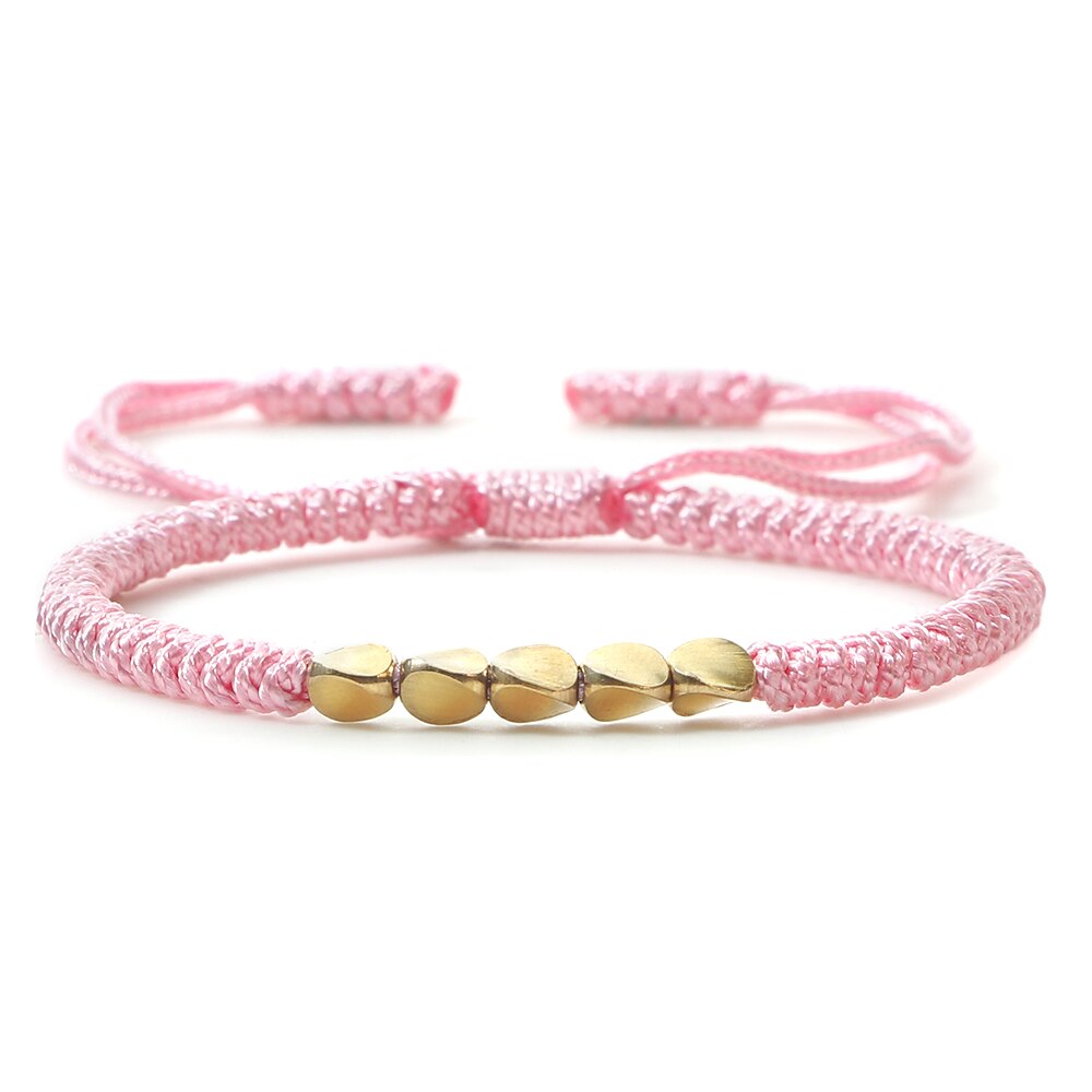 Pulsera de cuentas de cobre budista tibetana hecha a mano, nudos con dijes, cuerda de Buda, brazaletes de hilo trenzado de la suerte ajustables para mujeres y hombres: Marrón rojizo