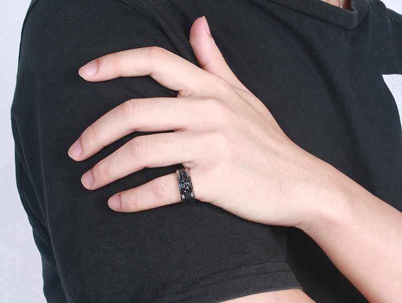 Sizzz Mens Tungsten Carbide Ring for Men Blue Carbon Cellulosic Women Wedding Rings Jewelry