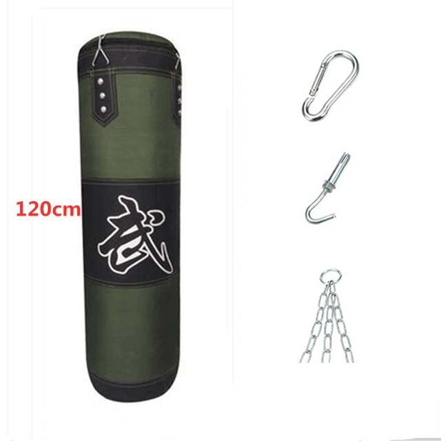Saco de pancada profissional para treinamento, vazio, suspenso, resistente, com corrente de metal, gancho, fivela, para combate a karatê: 120cmgreen