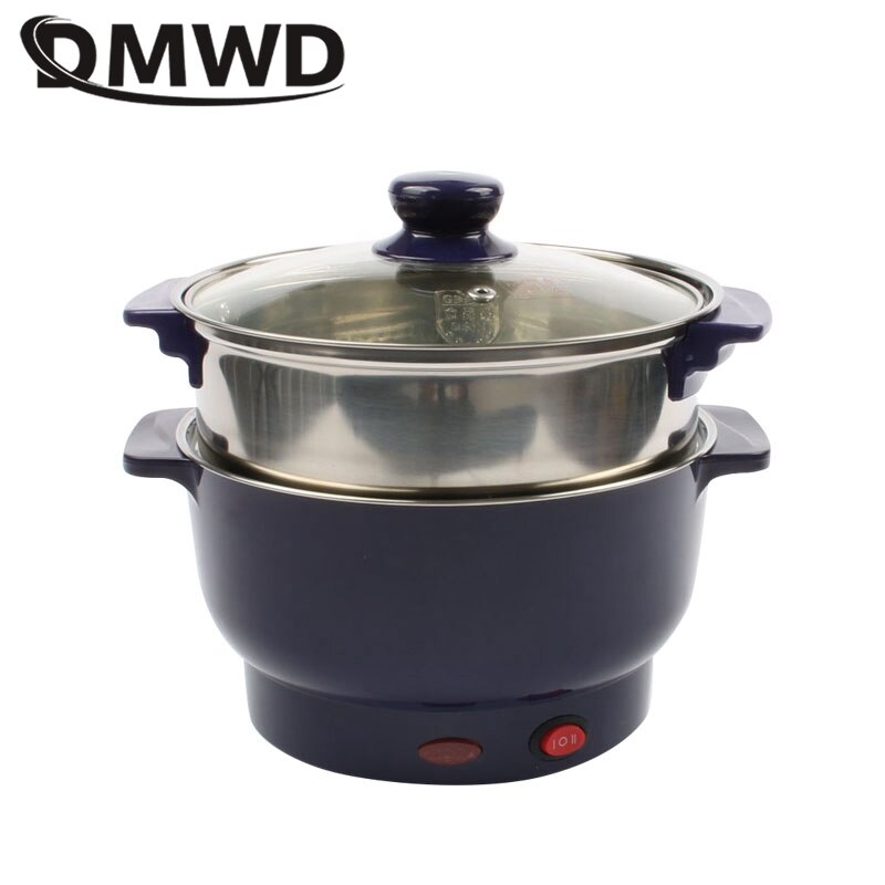 DMWD 1.5L Multifunctional Electric Cooker Home Hotpot Stainless Steel Saucepan Skillet Food Warmer Steamer 20cm 2 Gear 220V