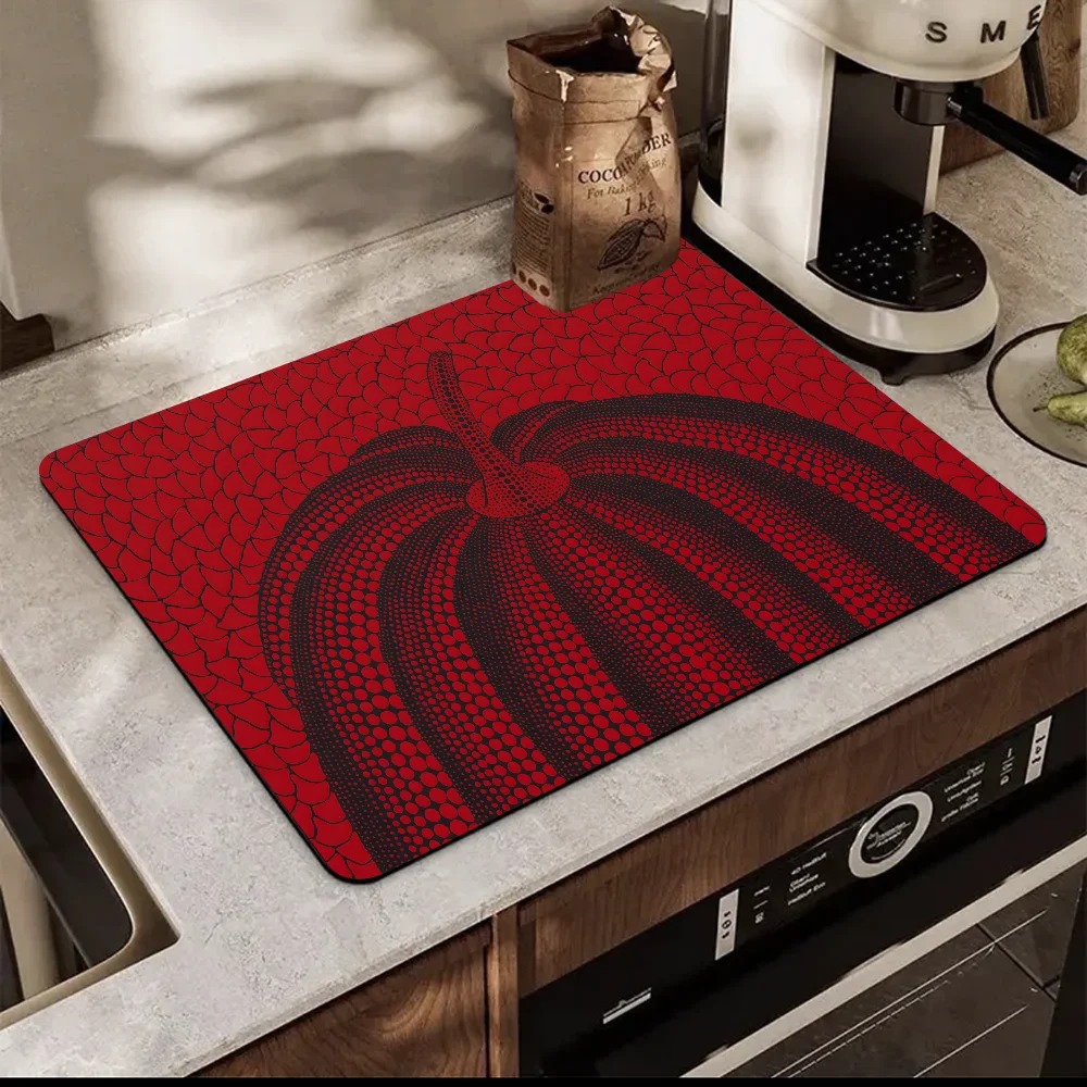 Yayoi Kusama Vloermat Gedrukt Schotel Droogmat Super Absorberend Koffie Afvoer Pad Servies Quick Rug Keuken Servies Placemat: M / Rood