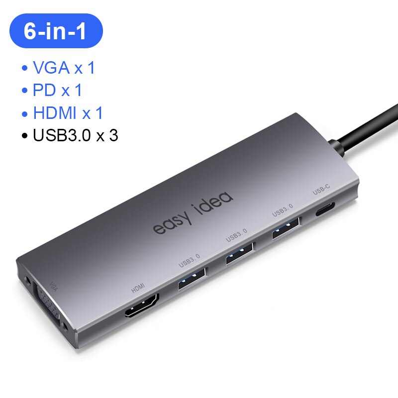Usb C Hub Type C Hub Adapter Multi Usb 3.0 Splitter USB-C Hub Hdmi Vga Poort Meerdere Usb 3.1 Hab expander Voor Macbook Pro: 6 in 1 HDMI model