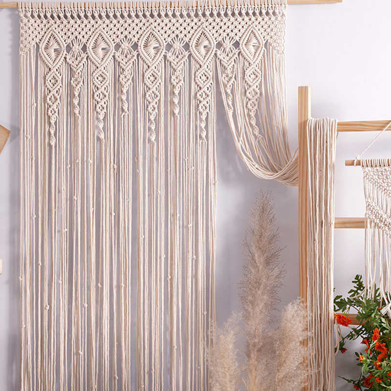 Cortina de puerta de macramé tejida a mano, tapiz bohemio para colgar en la pared, para el hogar, ventana, puerta, dormitorio, sala de estar, decoración de fondo de boda