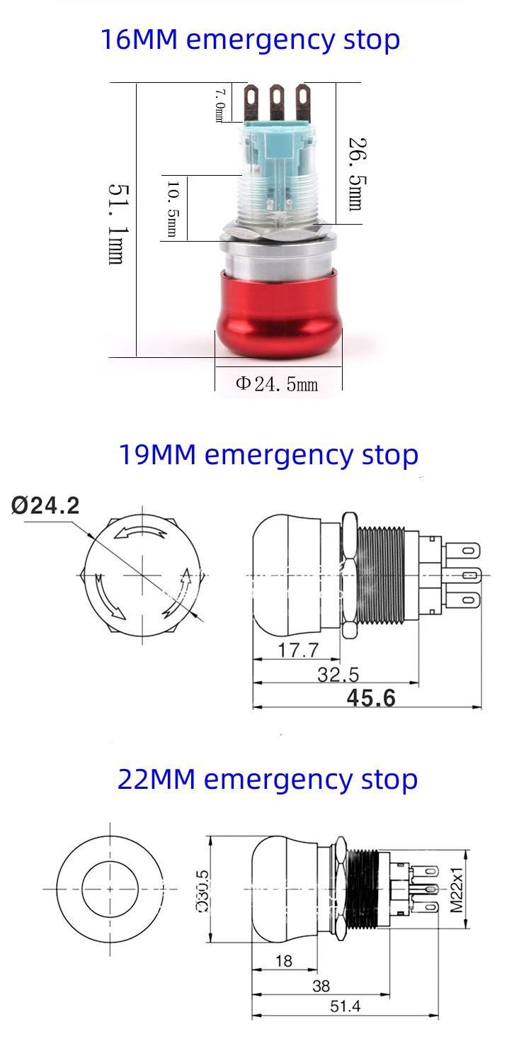 16MM19MM22MM Metal Emergency Stop Switch Waterproof Rotary Push Pull Button Mushroom Head Self-Locking 3-pin 1NO1NC 6-pin 2NO2NC