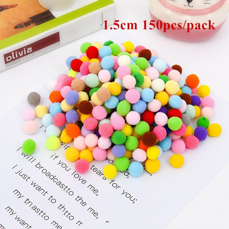300Pcs Weiche Runde Flauschigen Pompons Ball 10/15/20/25mm Handwerk Filz Kugeln Gemischt Farbe DIY Dekoration Weichen Pom Nähen Stoff Liefert: 1.5cm 150pcs