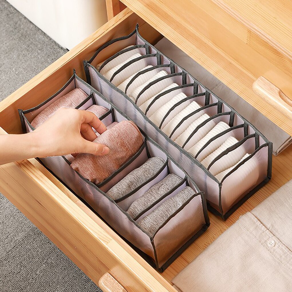 Underwear Storage Box Grids Nylon Mesh Socks Organizer Foldable Household Clothes Container for Drawer Wardrobe Storage Box