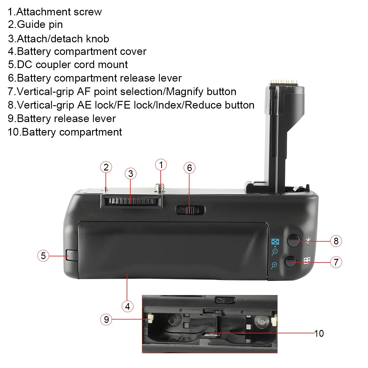 Meike Vertical Battery Grip for Canon EOS 50D 40D 20D 30D Camara Replace BG-E2N