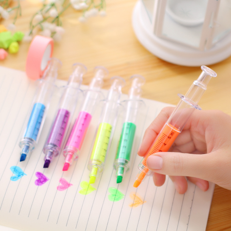 6 st mini spruta plast gel överstrykningspenna godis färger nål markör kontor skolbarn penna brevpapper
