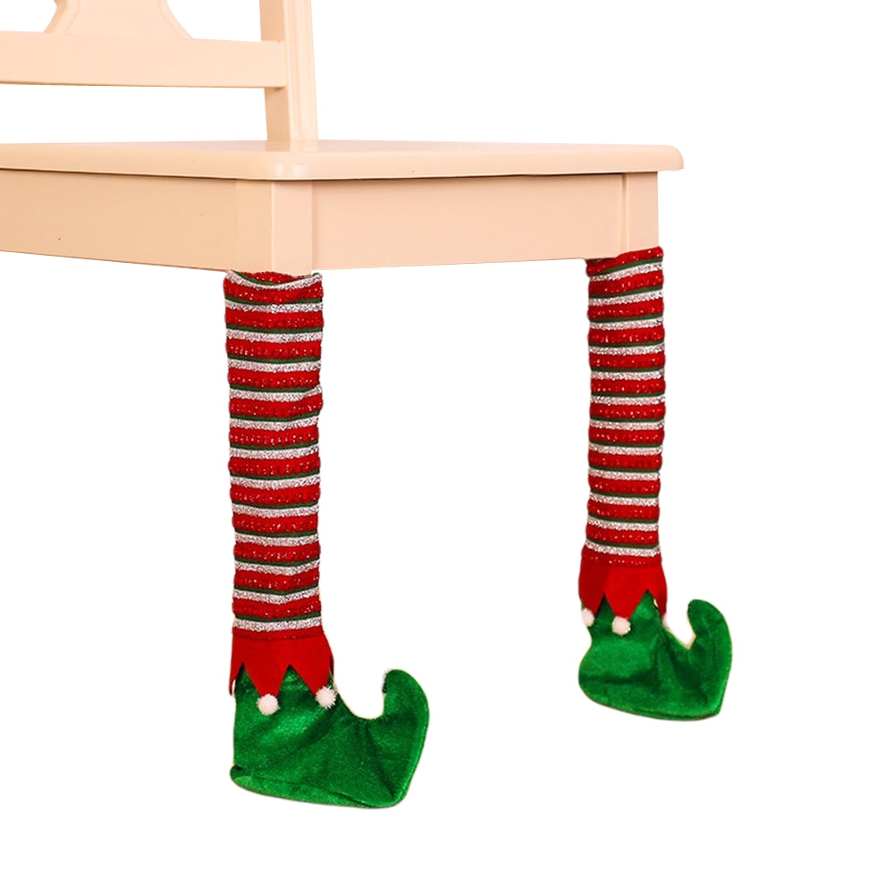 La jambe de chaise de noël couvre le protecteur de plancher mignon de chaussettes de jambe de chaise de d'elfe pour la fête à la maison