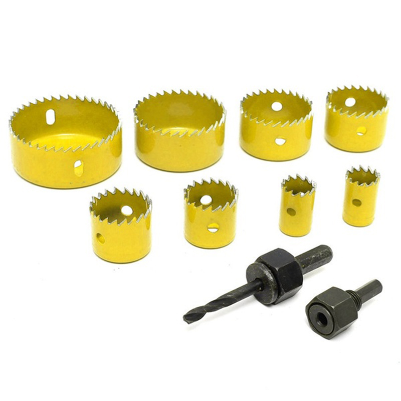 KSOL 8 Pcs Wood Alloy Iron Cutter Bimetal Hole Saw Drill Bit Kit with Hex Wrench Yellow