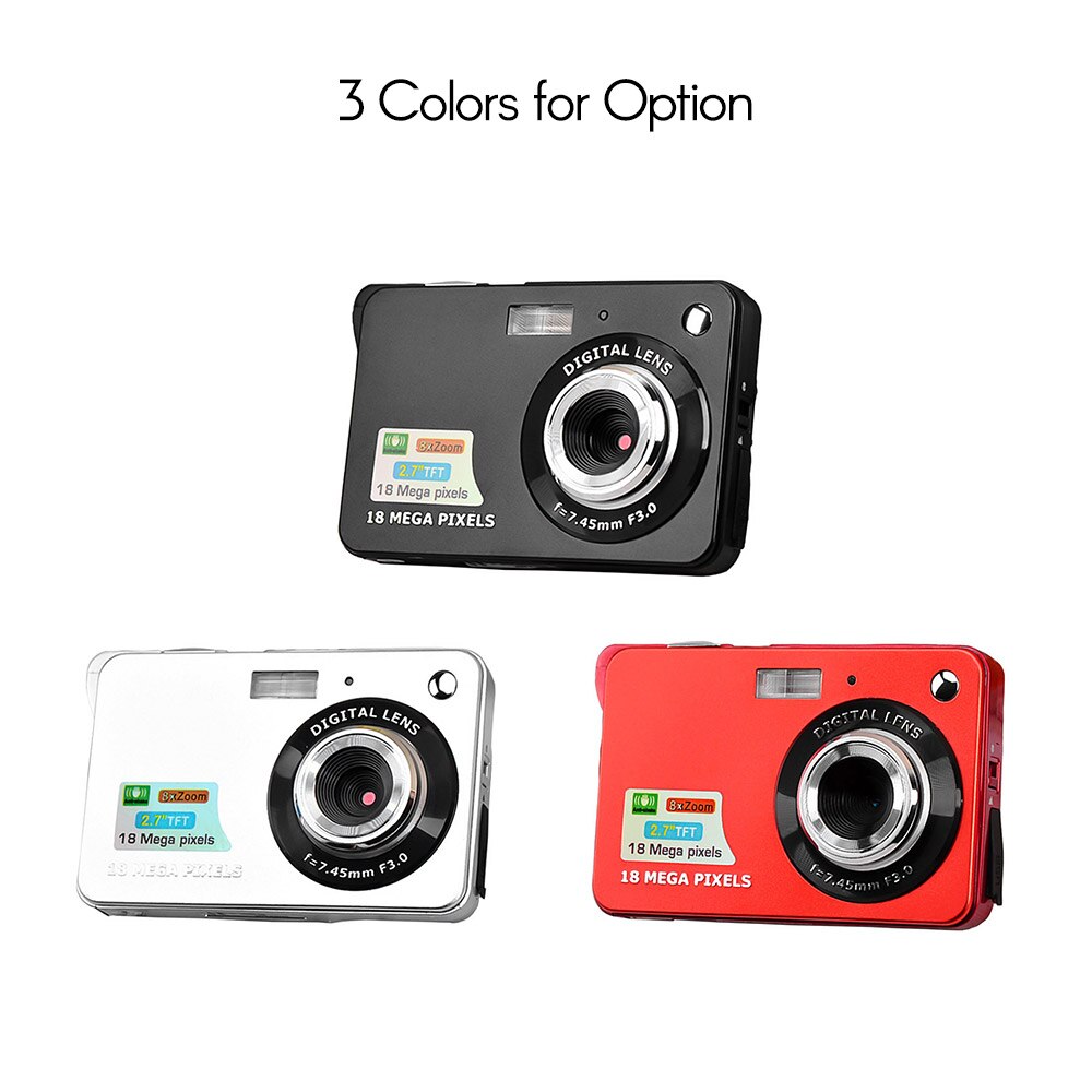 Digital Camera Mini Pocket Camera 18MP 2.7 Inch TFT LCD Screen 8x Zoom Smile Capture Anti-Shake with Battery