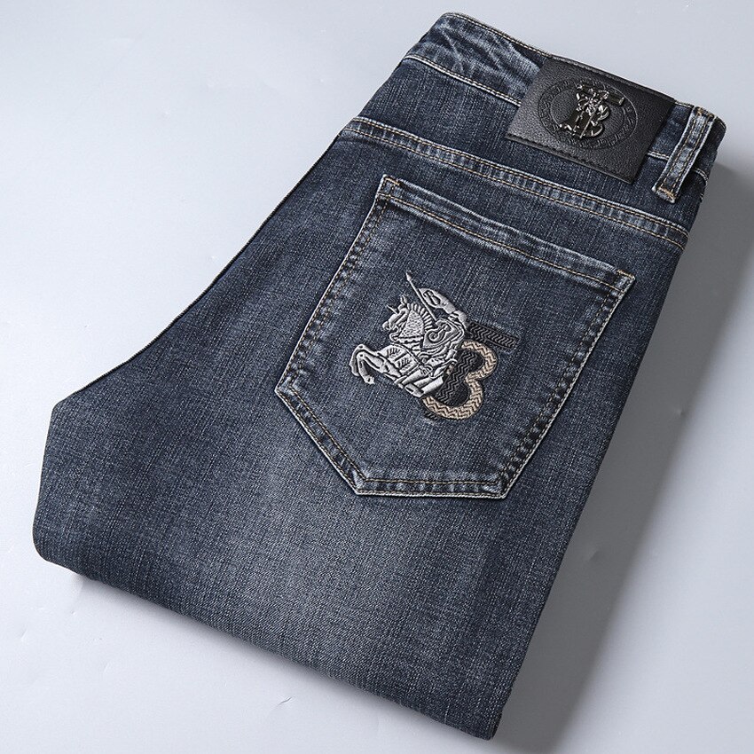 Jeans for menn slim elastisk b ord merke høst vinter forretningsbukser klassisk stil bomull jeans dongeribukser