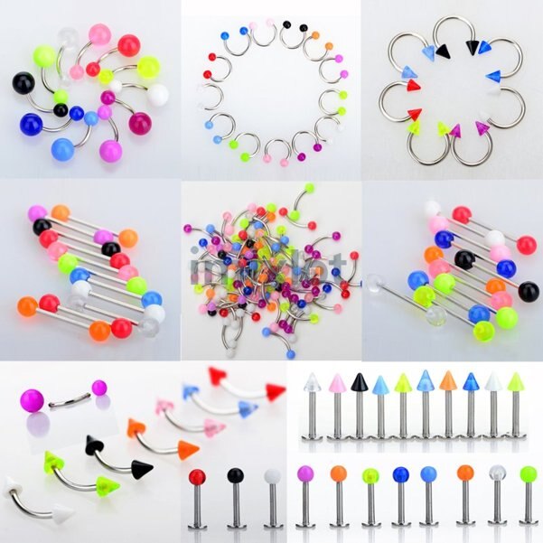 45Pcs Mixed Acryl Spike/Bal Navel Wenkbrauw Lip Tong Ring Neusringen Studs Buik Piercing Barbell Lichaam Sieraden: 45pcs 9style