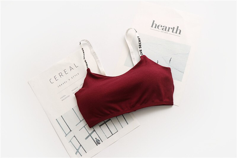 Sexy Seamless Removable Padded Sports Push Up Bra Casual Letter Print Bra Top Fitness Breathable Cotton Women Bra Bralette: Red