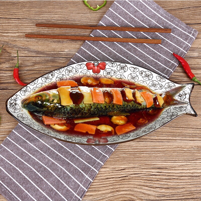 Kitchen fish-shaped ceramic dish home fish-shaped glaze color dish large snack plate steamed fish plate fish plate