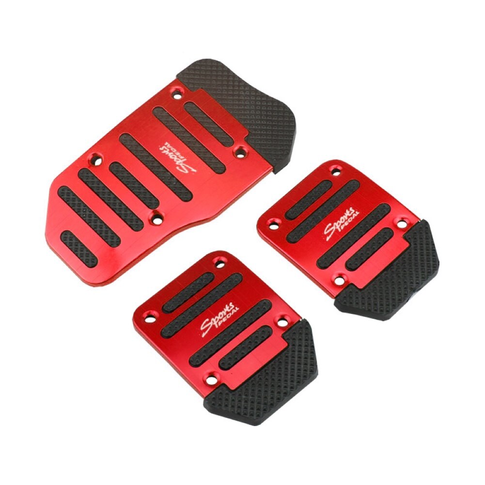 2Pcs/3Pcs Car Vehicle Automatic Manual Accelerator Brake Metal Foot Pedal Set: 3pcs Manual Red