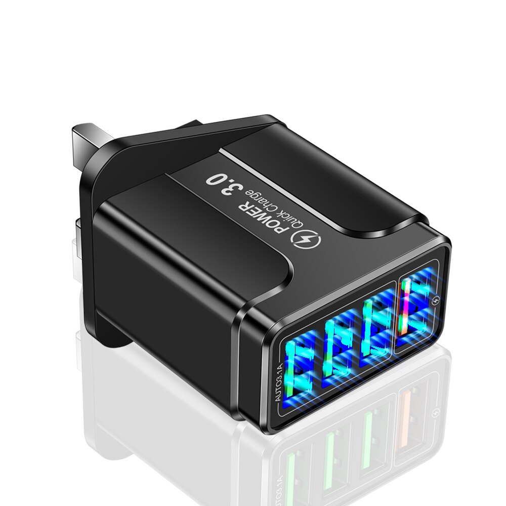 4 Usb Lader Зарядка Для Телефона Opladers Voor Iphone 12 Xiaomi Redmi Note 10 Fast Charger Voor Iphone Opladers Charger adapter: Bkack UK