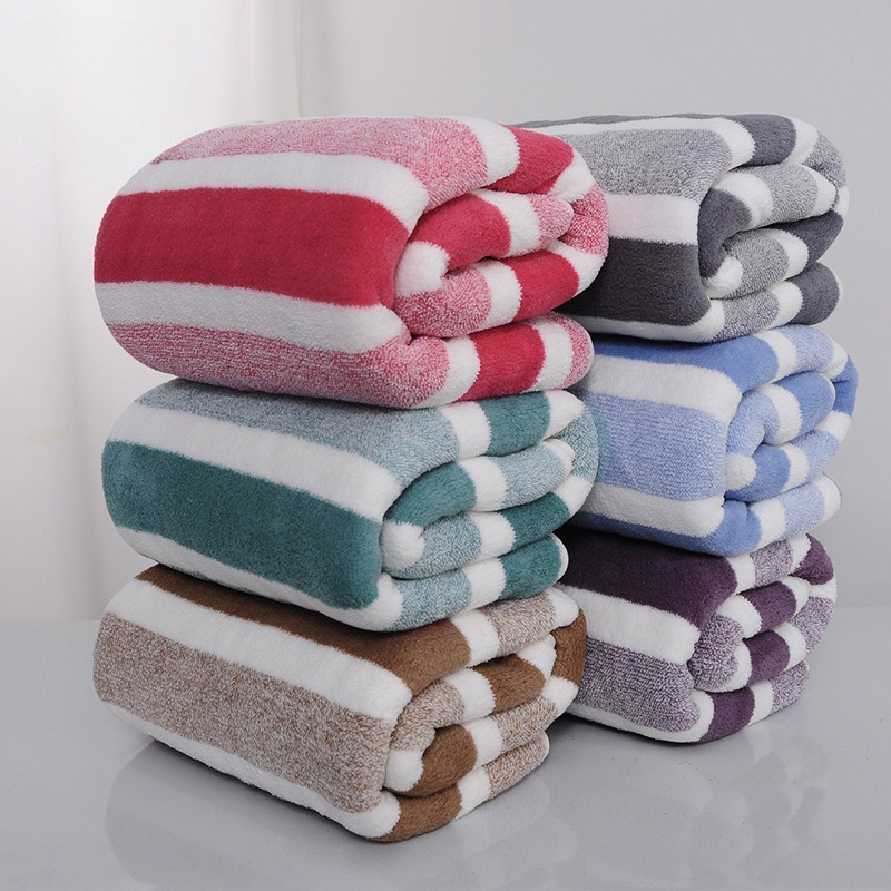 Bath towel set Stripes Absorbent Quick Drying coral fleece Soft Adults Face Hand Towels Bathroom Microfiber Swim Bath Towels