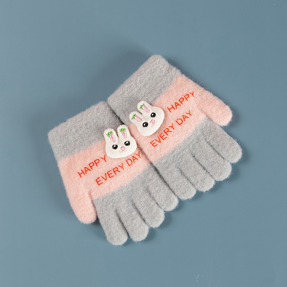 Guantes de lana para niña pequeña, manoplas de nieve para niño feliz todos los días, manoplas de dedos completos de conejo de invierno, accesorios para bebé de 3 a 5 años: EP3110
