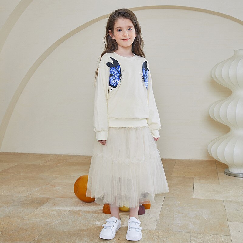 YourSeason Spring Cute Sweatshirt Teen Girls Cotton Cartoon Butterfly Print O-neck Shirts Autumn Teenage School Clothes