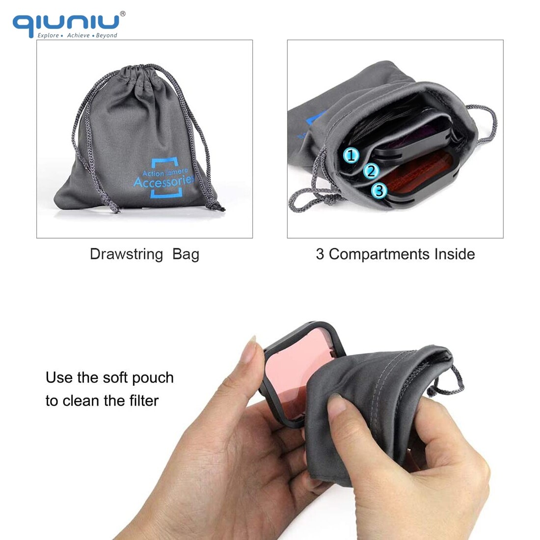 QIUNIU-filtro de Color de buceo para GoPro Hero 9 10, negro, rojo claro, Snorkel Magenta, filtros de lente subacuática para Go Pro 9 10, accesorio