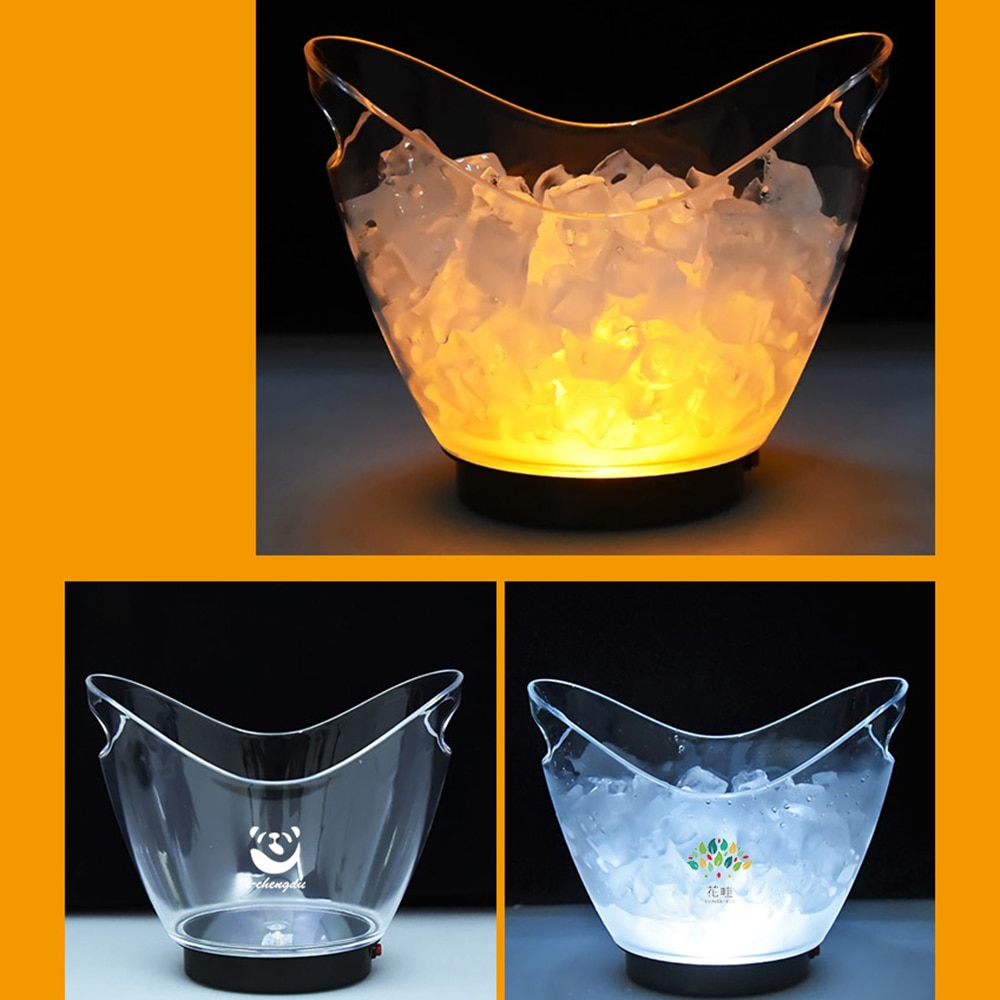 cubo de hielo transparente ligero Material acrílico de 2 litros LED colorido champán cerveza vino barril 5 colores opcional