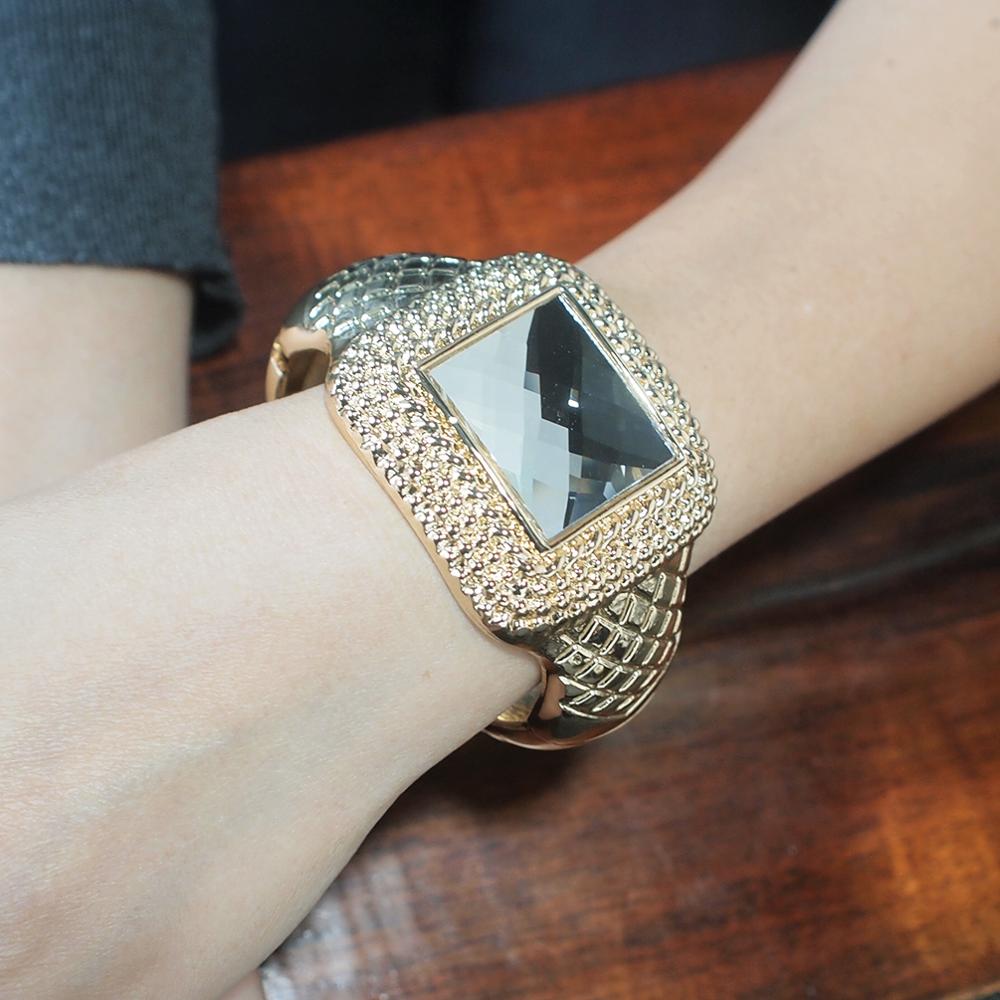 Metal Cuff Bangle For Women Gold Color Alloy Glass Big Bracelets Statement Indian Jewelry Accessories UKMOC