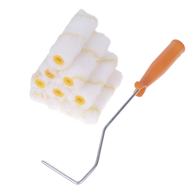 Mini Kit de rodillo de pintura desechable con 10 cubiertas de 4 pulgadas, rodillo de pintura con marco de rodillo de 30cm de largo para pintar paredes, herramienta práctica: Default Title