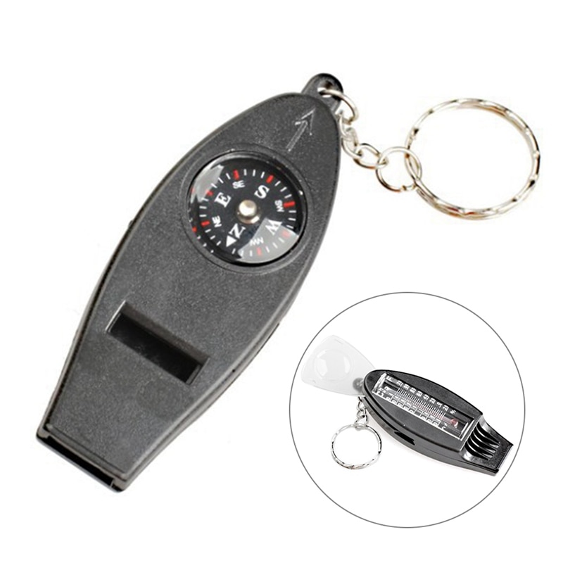 4 In 1 Multifunctionele Kompas Thermometer Fluitje Vergrootglas Sleutelhanger Outdoor Sleutelhanger Survival Kits Voor Outdoor Reizen
