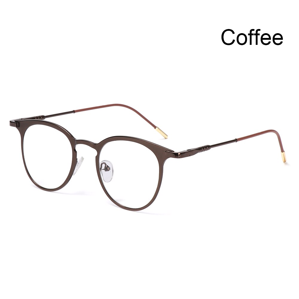 retro round frame computer protective glasses ladies men's metal glasses ultra light glasses: coffee