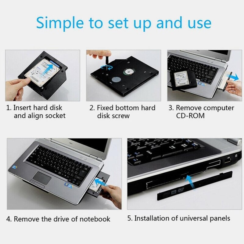 Uniwersalny 9.5mm SATA 2Nd SSD HDD futerał na dysk twardy taca adaptera lub laptop CD / DVD-Rom wnęka na napęd optyczny