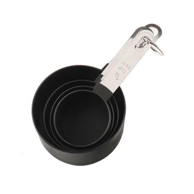 4Pcs/8Pcs Messbecher und Löffel Mehrzweck Löffel Tasse Messung Werkzeug Backen Zubehör Edelstahl Griff Küche gadget: BlackCup