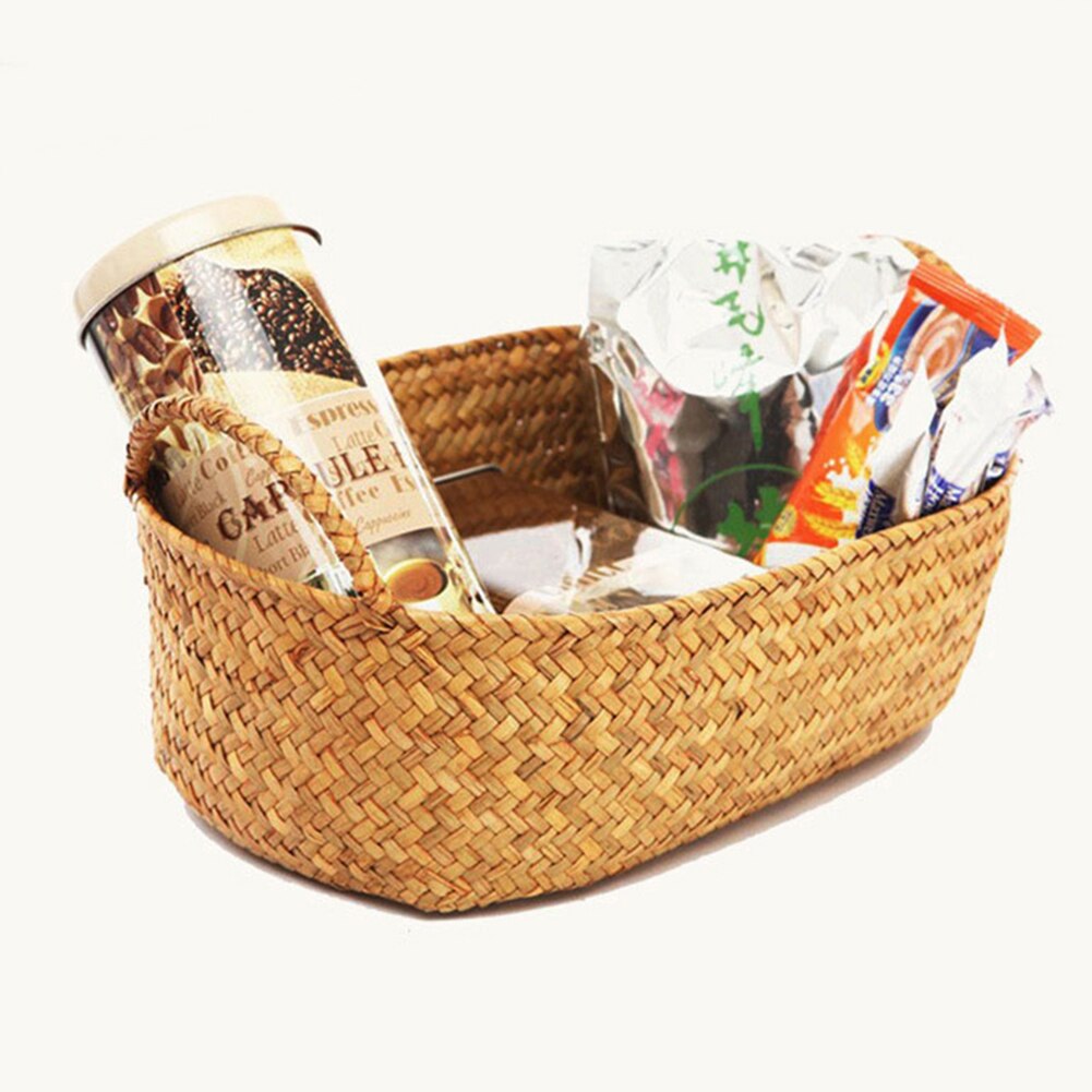 Handgemaakte Diy Stro Bloempot Mand Fruit Diversen Organizer Rotan Plant Doos