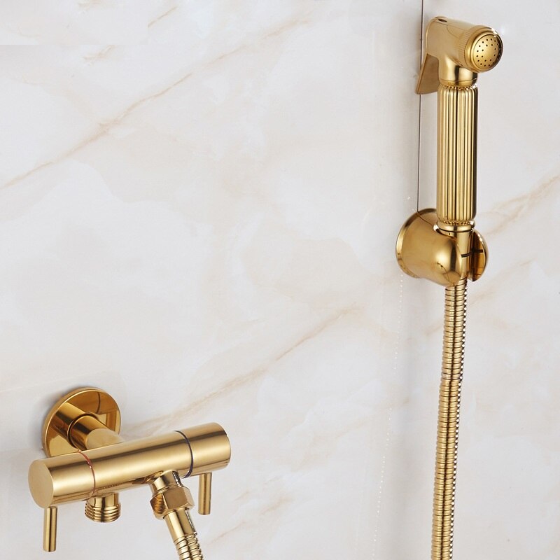 Massief Messing Gouden Bidet Badkamer Handdouche Bidet Wc Spuit Hygiënische Douche Bidet Tap Wall Mounted Bidet Kraan Set