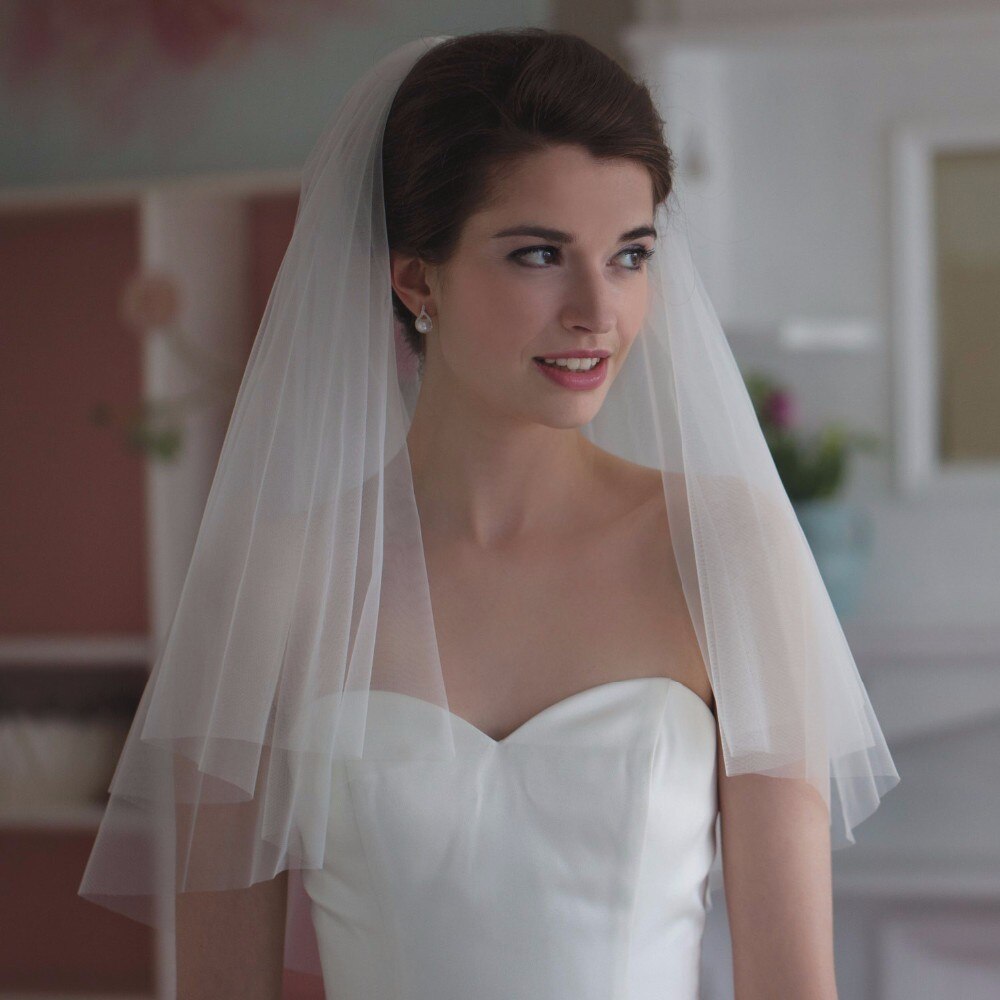 Mode Witte Korte Bridal Veil Twee Layer 75 Cm Met Combe Ivoor Veils Voor Wedding Party Tulle Veiling Yashmac: White Veil