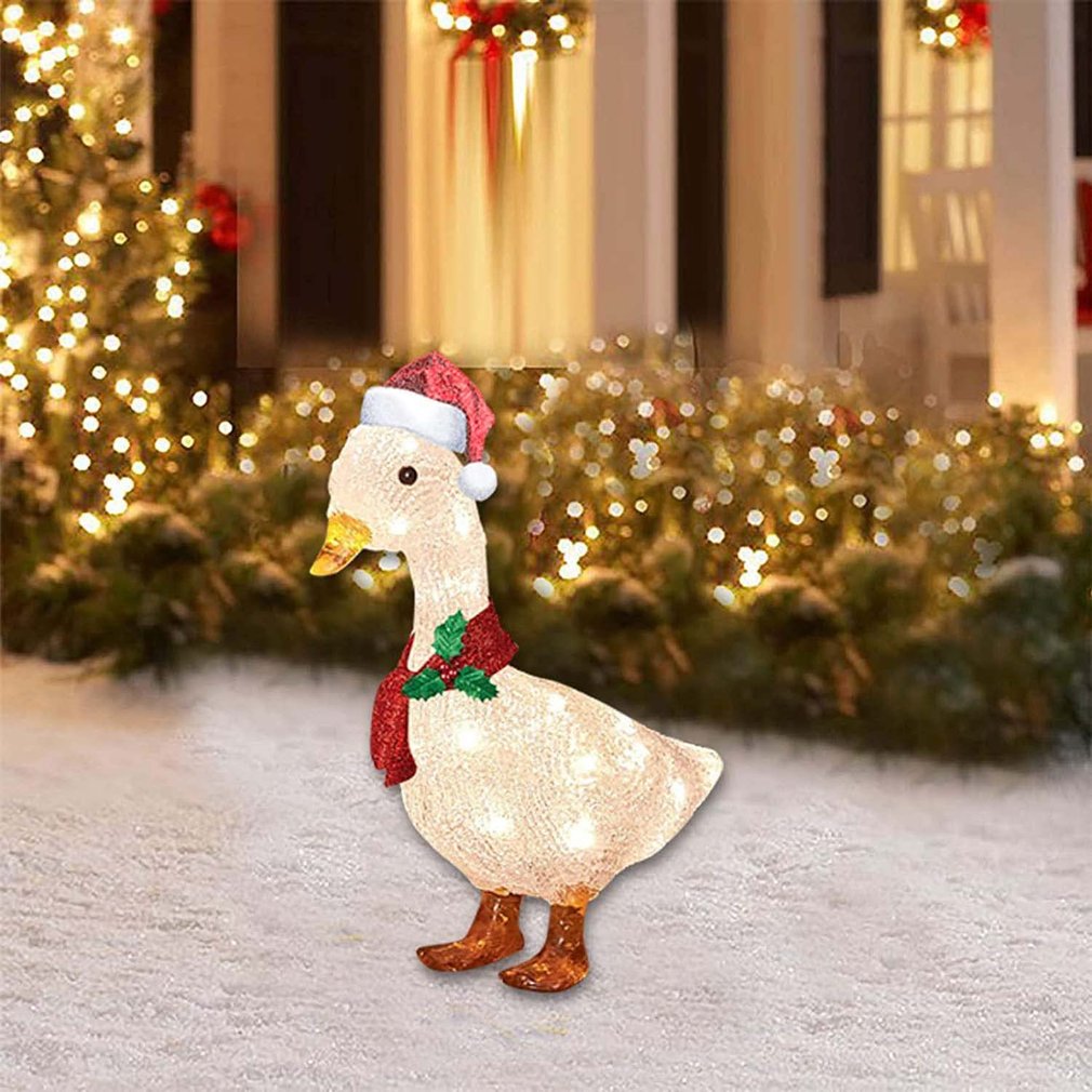 Christmas Lights Duck Statue Animal Art Decorations Garden Yard Ornaments Light-Up Christmas Duck With Scarf Decor